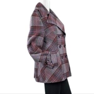 Moda International Pea Coat, Wool Blend, Plaid